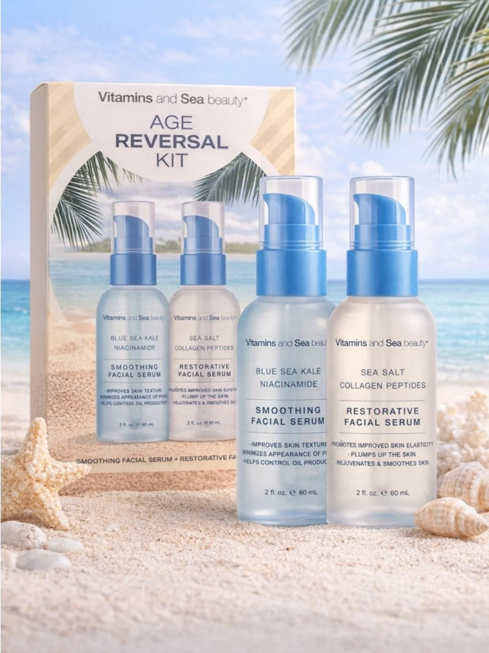 Vitamins and Sea Beauty Age Reversal Kit 2pc Serum Set Collagen Niacinamide BNIB
